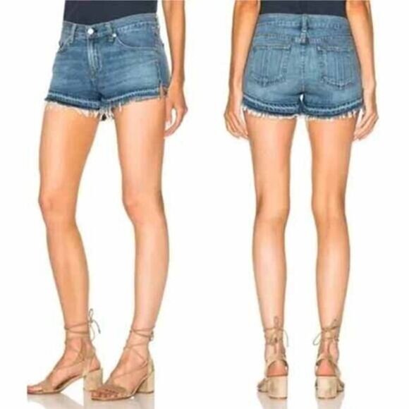 NEW Rag & Bone Tully Cut Off Frayed Hem Button Zip Jean Denim Shorts Blue